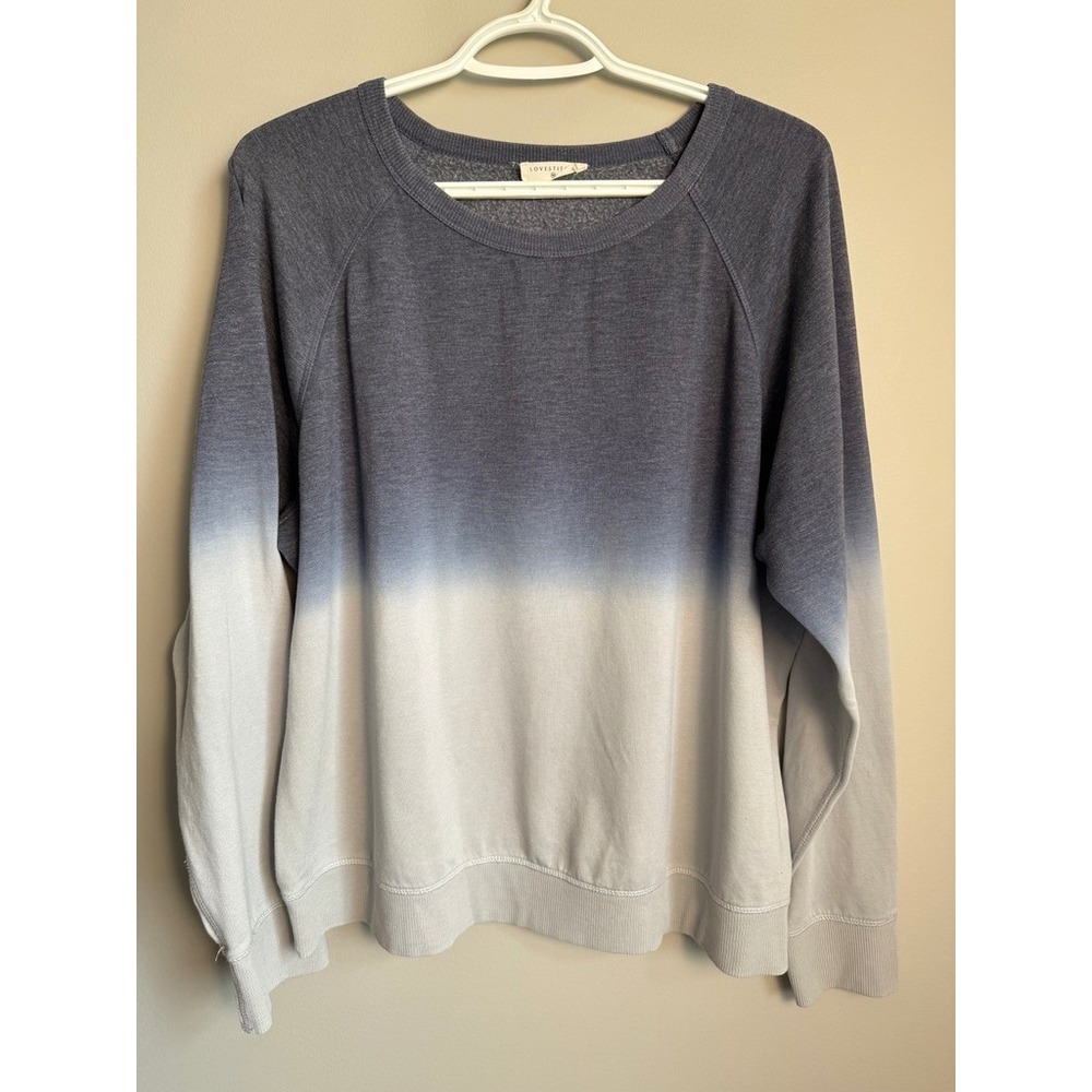 Lovestitch Ombre Dip Dye Pullover Sweatshirt Womens M Grayish Blue Boho Indie